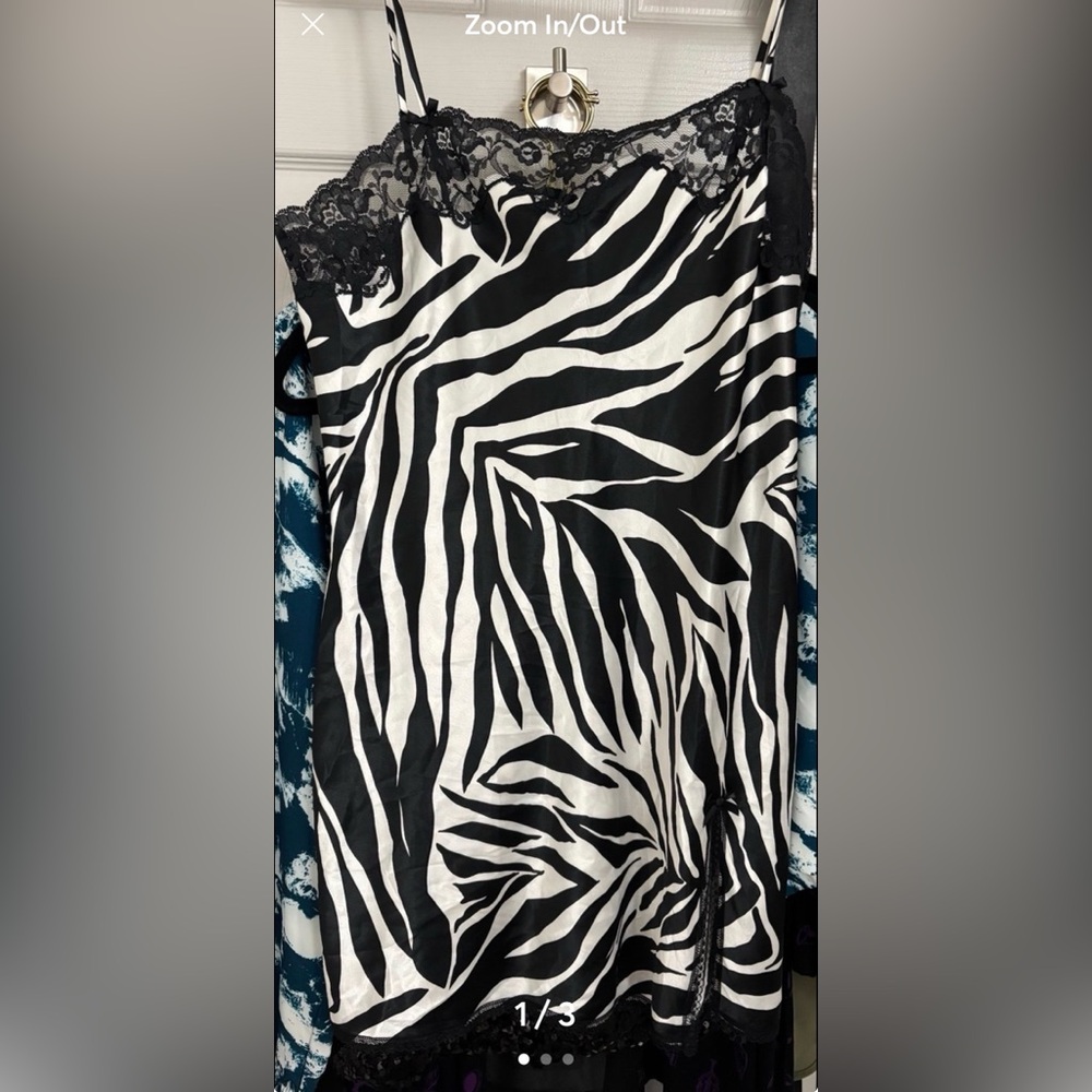 Vintage Victorias Secret Women M Zebra Print Lace Trim Slip Dress Y2K Coquette